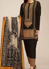Grace Z-(W102 ) - Stitched Embroidered 3pc khaddar dress with printed shawl.